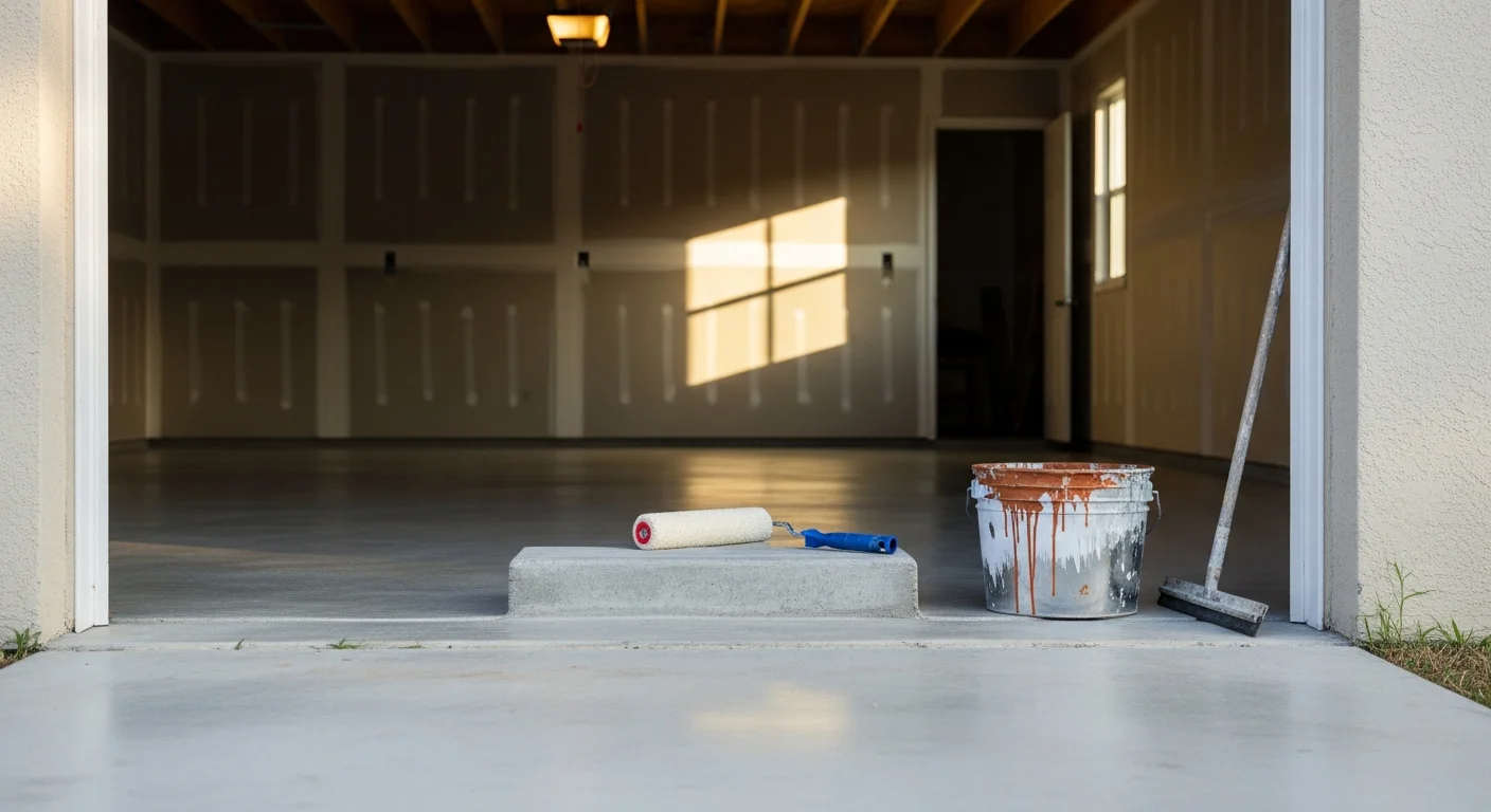 Epoxy floor coating applied to residential garage floor